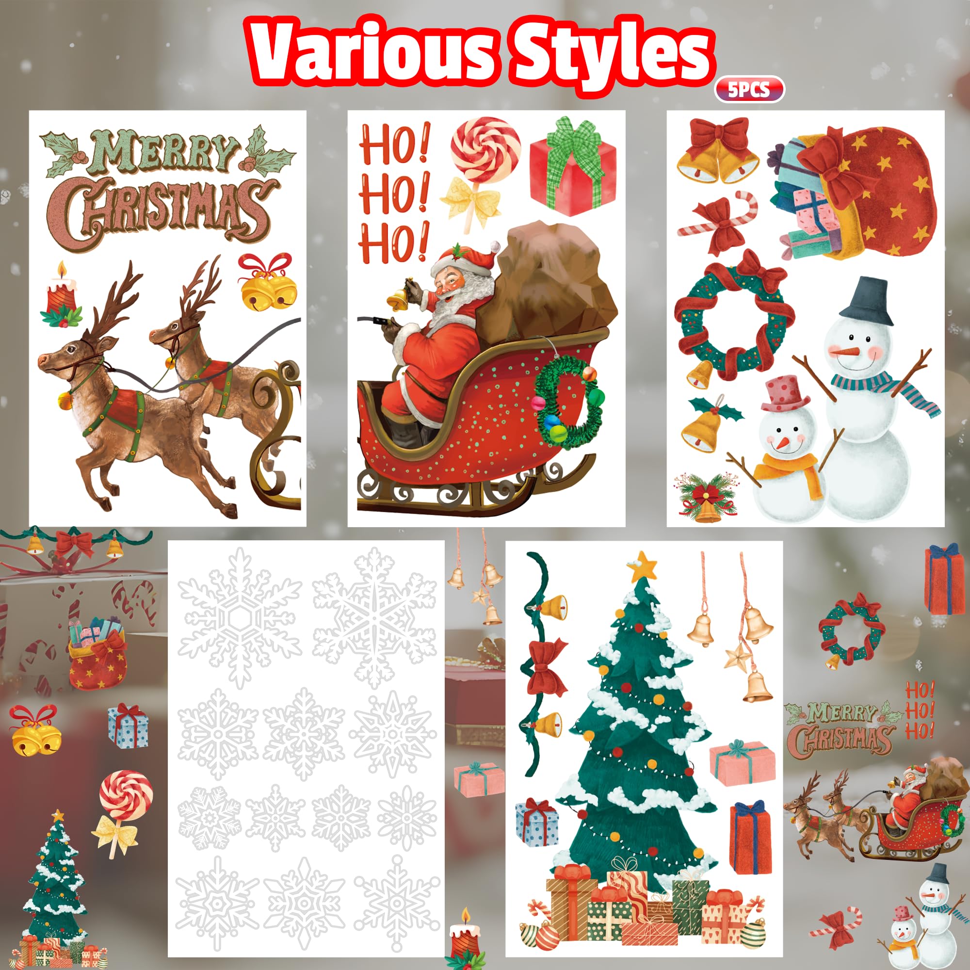 Christmas Party Decorations - Snowflake Window Clings Stickers for Glass | Christmas Decorations Indoor Outdoor - Holiday Santa Claus Reindeer Decals Xmas Decor Party Favors Supplies for Outside 2025