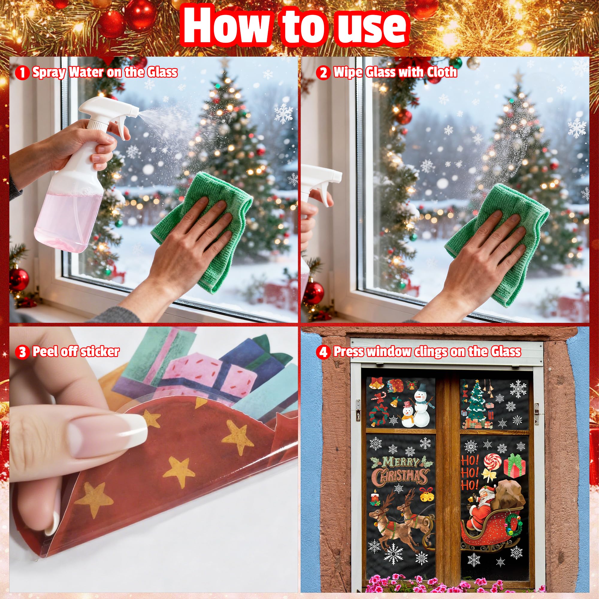 Christmas Party Decorations - Snowflake Window Clings Stickers for Glass | Christmas Decorations Indoor Outdoor - Holiday Santa Claus Reindeer Decals Xmas Decor Party Favors Supplies for Outside 2025
