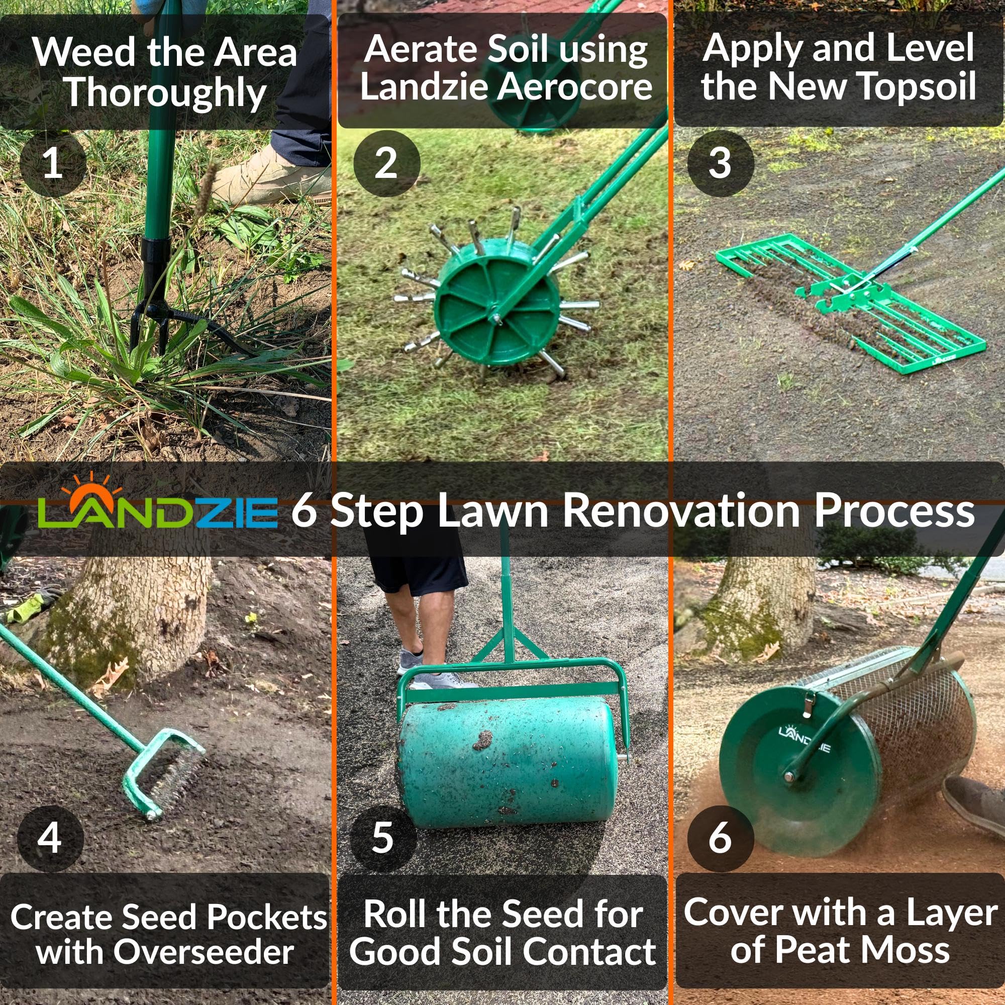 AeroCore Duo Rolling Lawn Aerator – Manual Core Plug Aerator with Chamfered Hollow Tines – Heavy-Duty 38.8 Pound Wheel Aerator Lawn Tool – Push Yard Aerator Aeration Tool