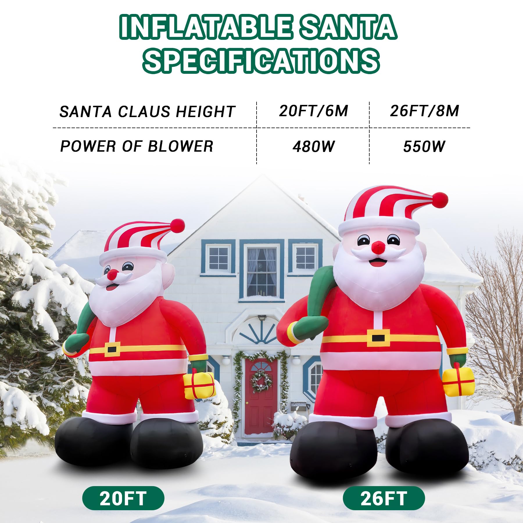 Giant Inflatable Santa Claus Outdoor 26ft Santa Inflatable Christmas Decorations for Blow up Christmas Decorations Outdoor Holiday Lawn Party Shopping Mall (with LED Lights)