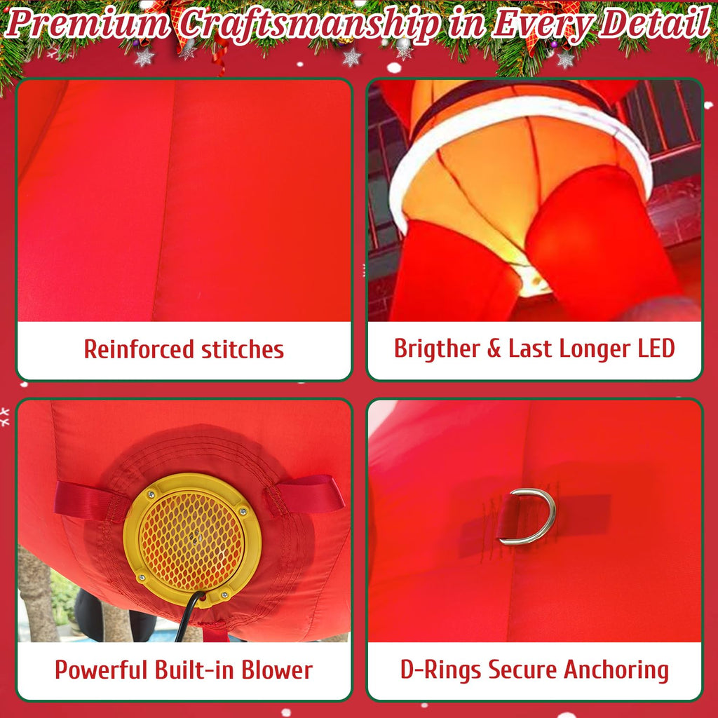 20FT Climbing Inflatable Santa Claus with LED Lights – Lighted Christmas Blow Up Yard Decoration for Outdoor Roof, Chimney, Lawn & Holiday Party Display