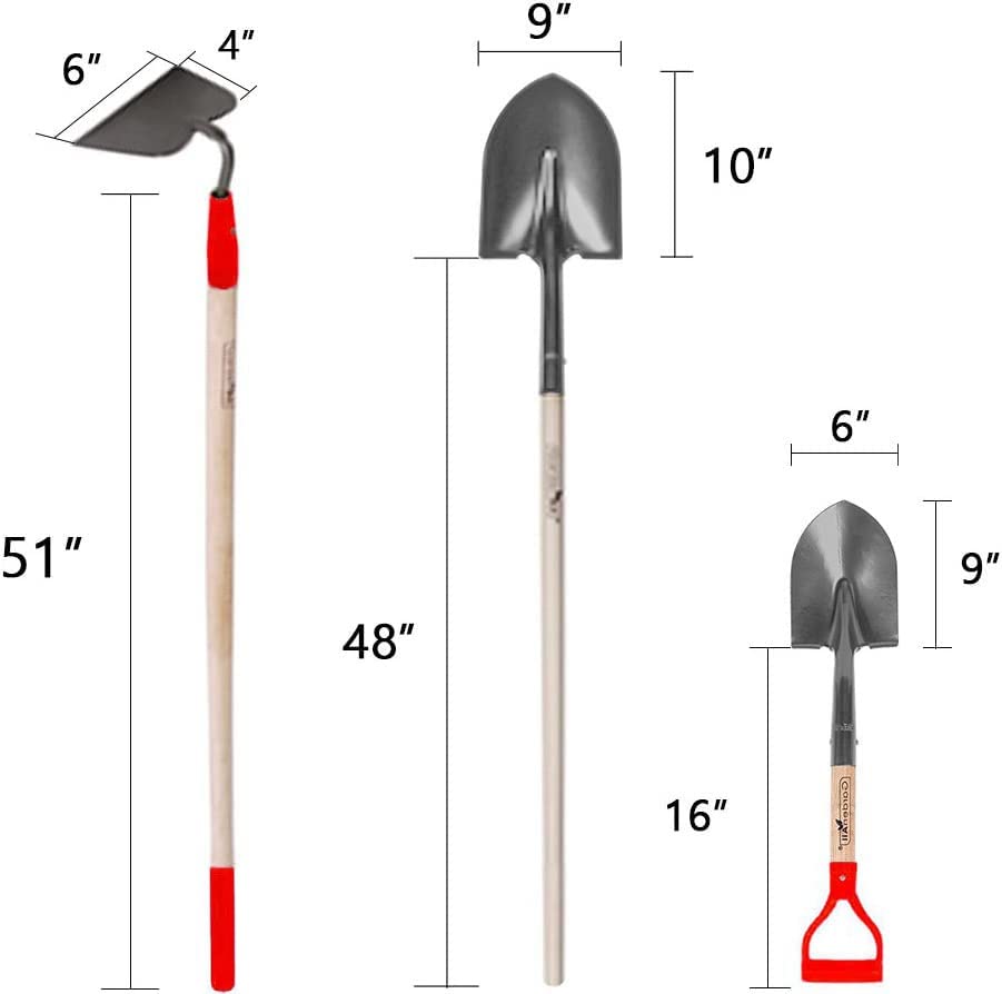 7-Piece Shovels Rakes Hoe Set Garden Tools Gifts for Women Long Wood Handle Pointy Shovels for Digging Short Handle Shovel Meteal Rakes Cultivator Set
