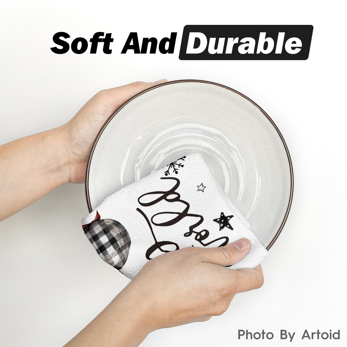 Black Red Xmas Tree Snowman Christmas Kitchen Towels Dish Towels, 18x26 Inch Holiday Believe Bird Winter Decoration Hand Towels Set of 4