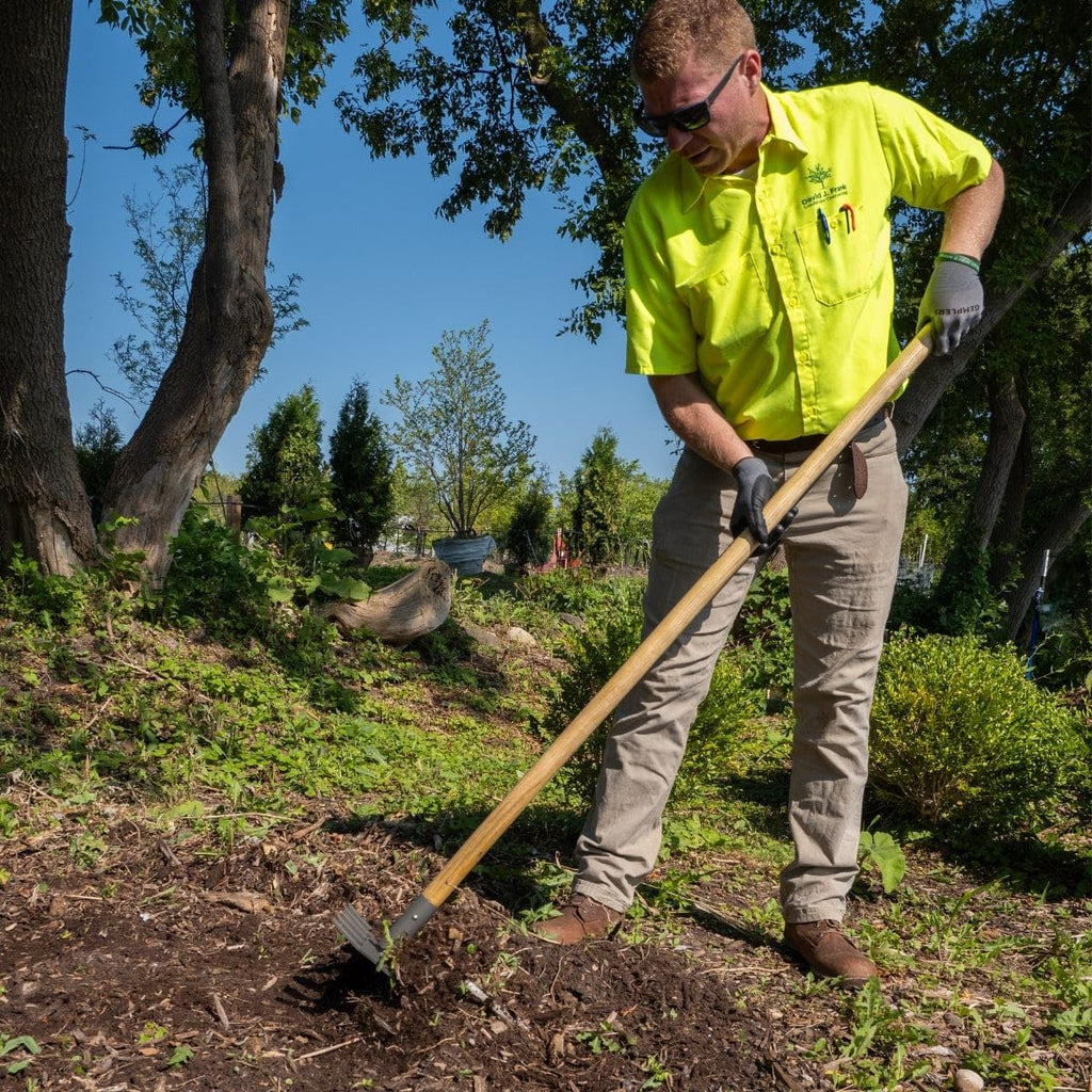 Steel Rake Hoe with Wood Handle, 5 Wide Tines, Multi-Purpose Tool for Gardening, Planting, and Fire Prevention, Commercial Grade, Lifetime Guarantee
